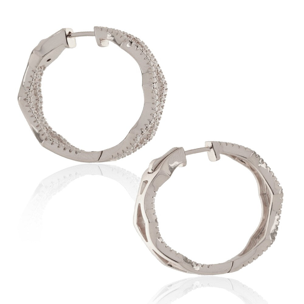 Suzy Levian Cubic Zirconia in Sterling Silver Pave Modern Hoop Earrings