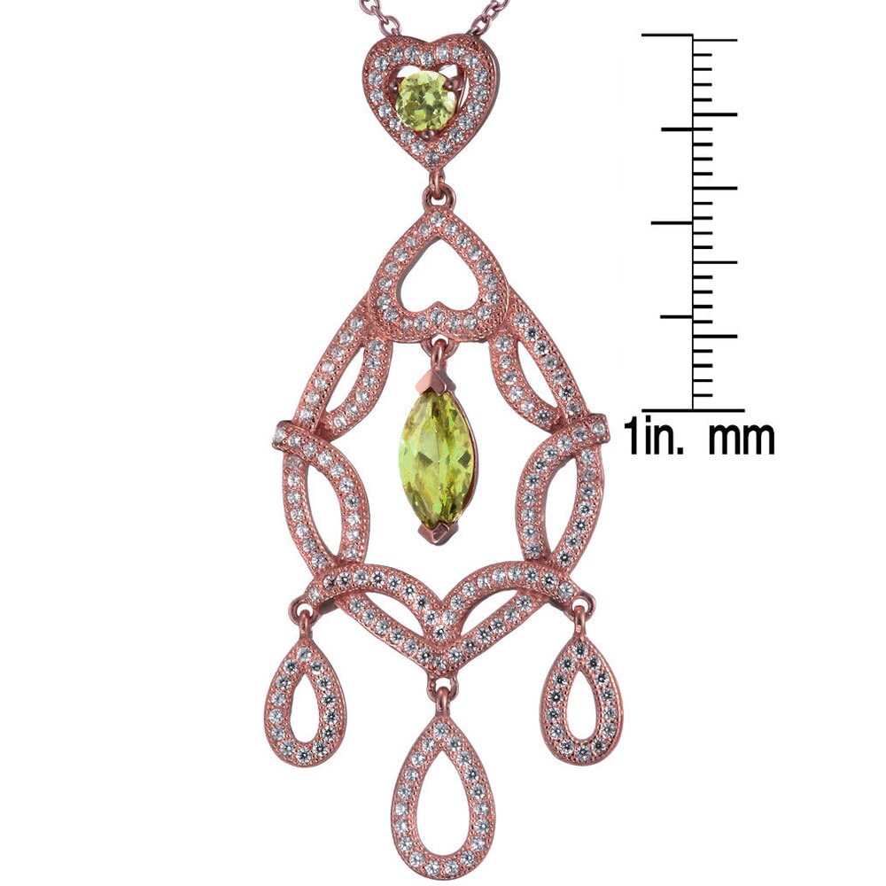 Suzy Levian Rosed Sterling Silver Double Heart Dangling CZ Pendant