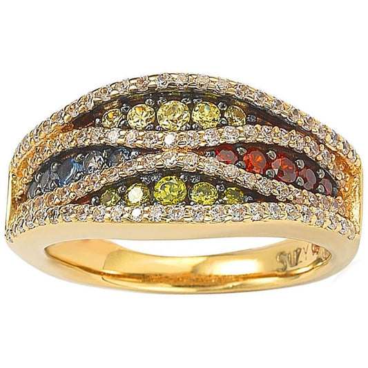 Suzy Levian Exotica Gold plated Sterling Silver Multicolor Pave Ring