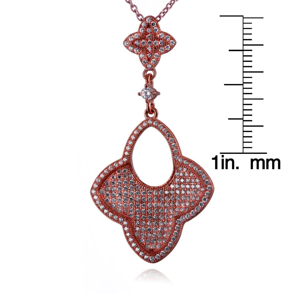 Suzy Levian Sterling Silver Rosed Cubic Zirconia Fleur de Lis Shaped Pendant