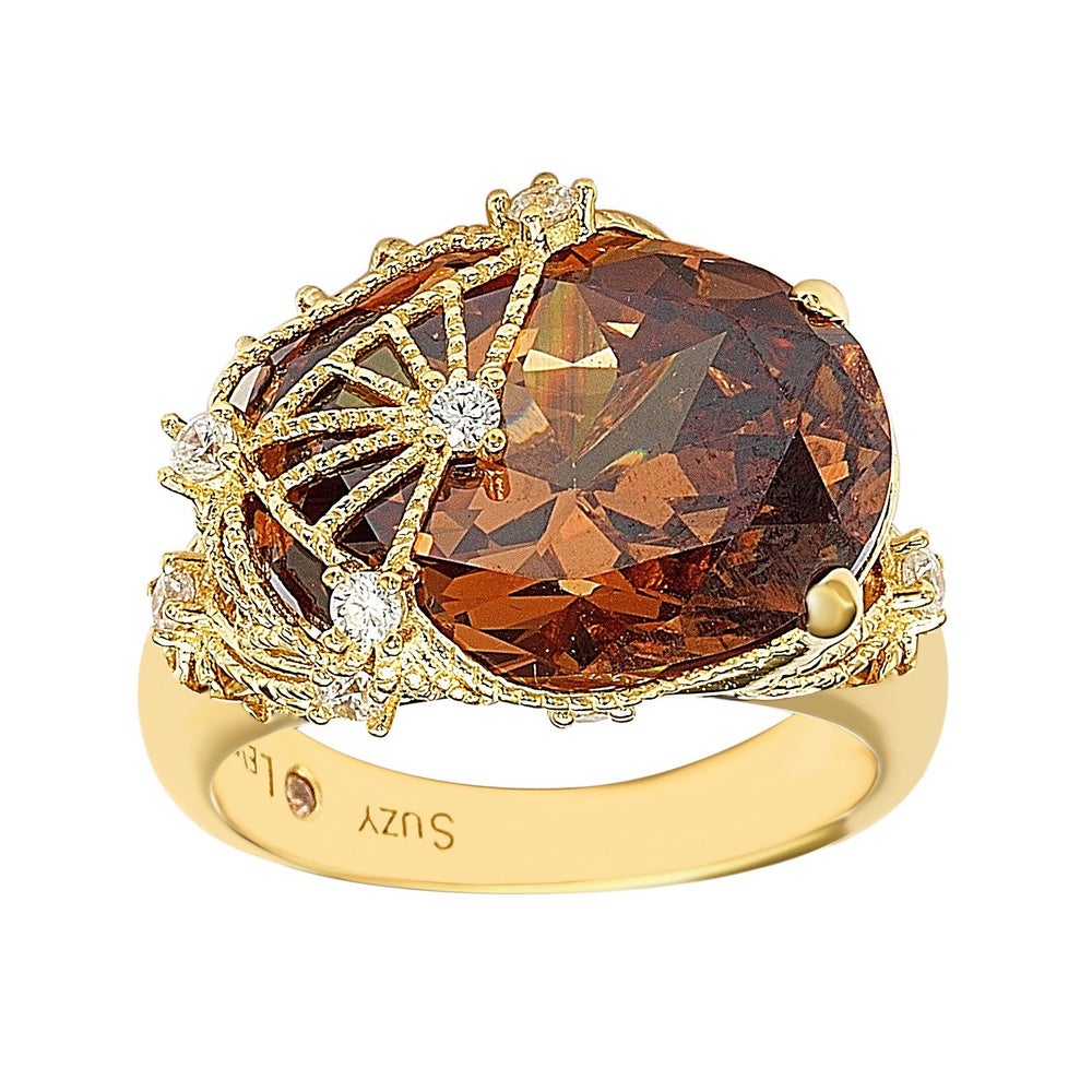 Suzy Levian Gold Plated Sterling Silver Brown Cubic Zirconia Ring