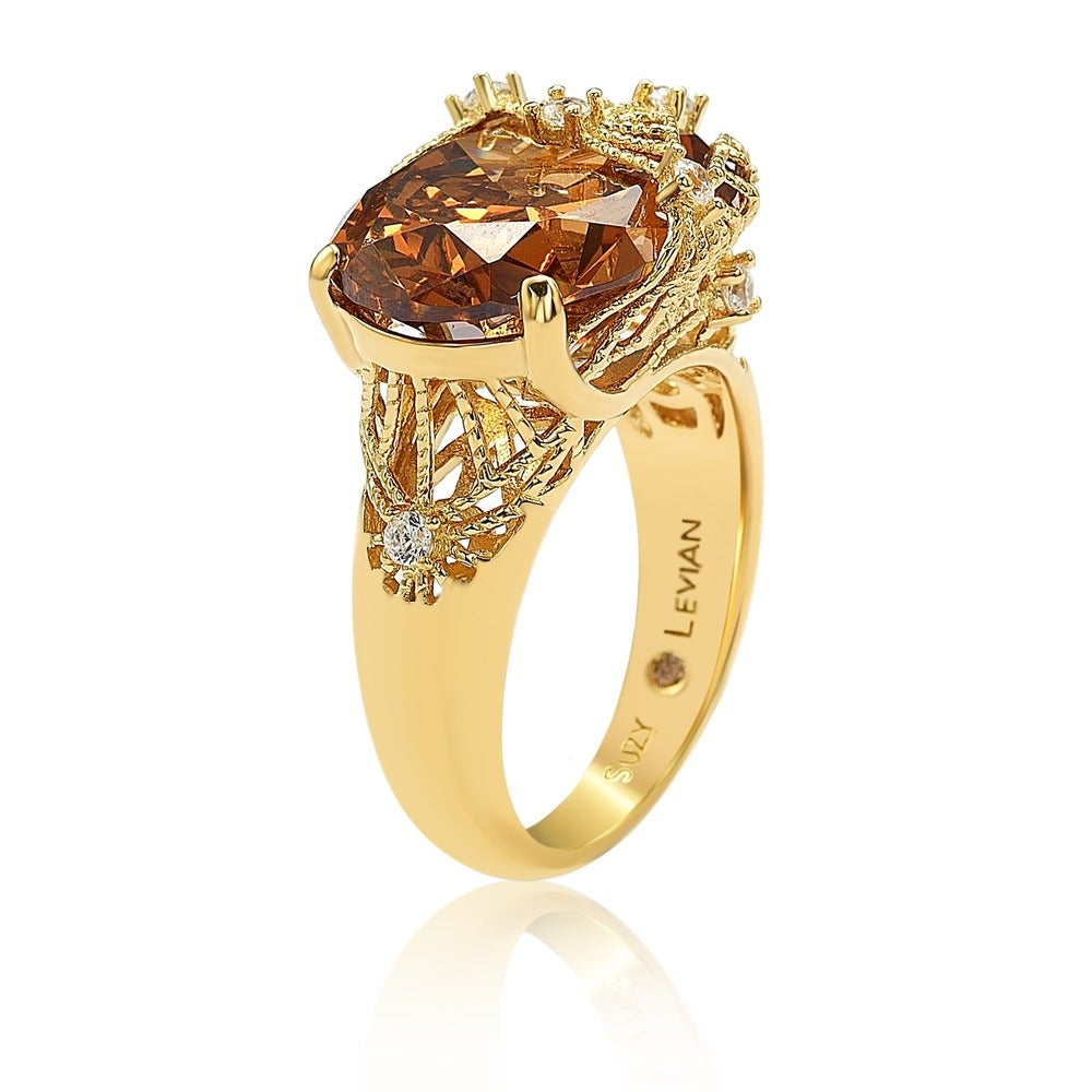 Suzy Levian Gold Plated Sterling Silver Brown Cubic Zirconia Ring