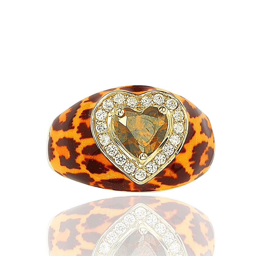 Suzy Levian Gold over Silver Brown Cubic Zirconia Animal Print Ring