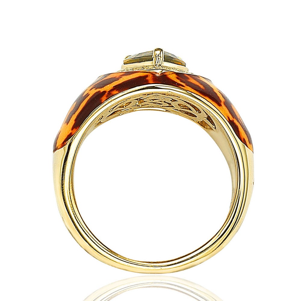 Suzy Levian Gold over Silver Brown Cubic Zirconia Animal Print Ring