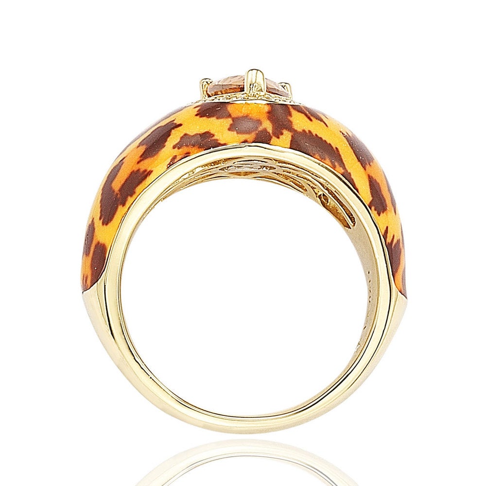 Suzy Levian Gold over Silver Brown Pear cut Cubic Zirconia Panther Animal Print Ring