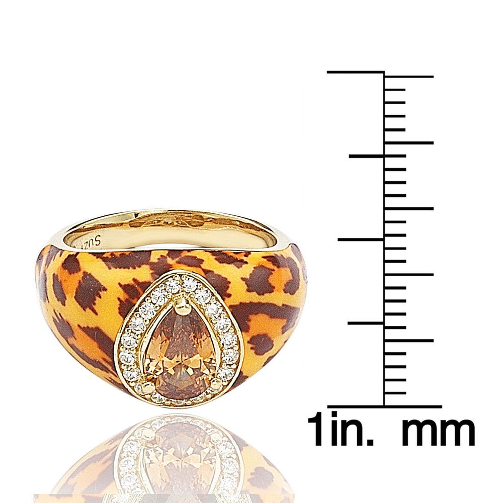 Suzy Levian Gold over Silver Brown Pear cut Cubic Zirconia Panther Animal Print Ring