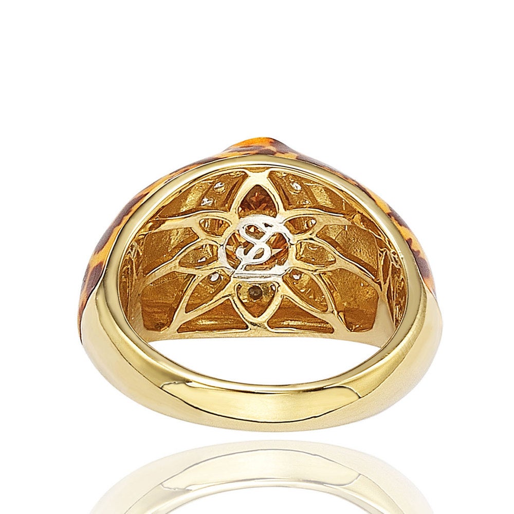 Suzy Levian Gold over Silver Brown Pear cut Cubic Zirconia Panther Animal Print Ring