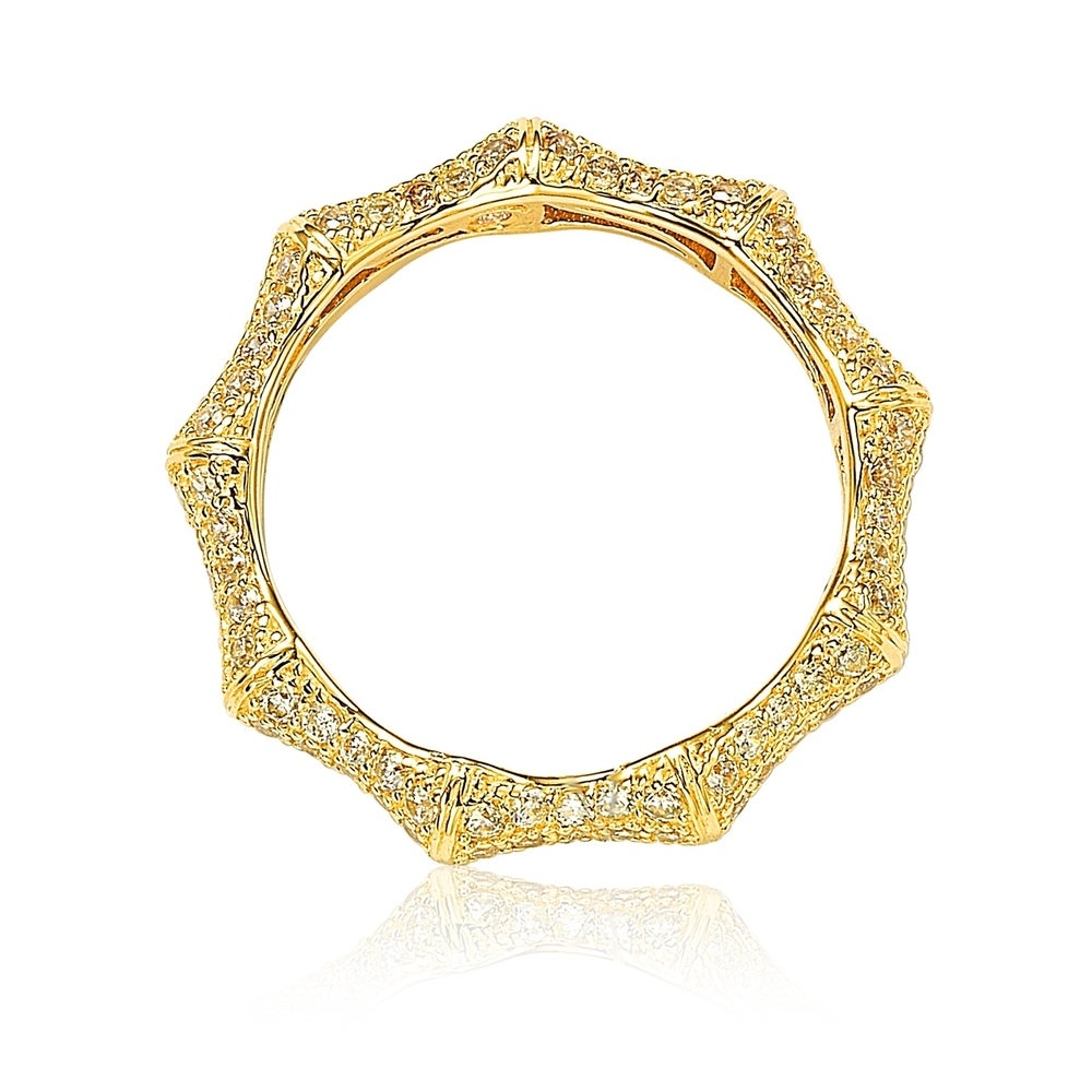 Suzy Levian Golden Sterling Silver Cubic Zirconia Bamboo Eternity Band