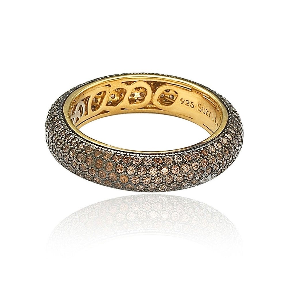 Suzy Levian Golden Sterling Silver Cubic Zirconia Brown Eternity Ring
