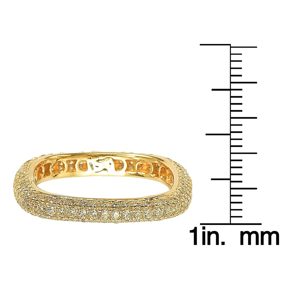 Suzy Levian Golden Sterling Silver Cubic Zirconia Modern Pave Square Eternity Band