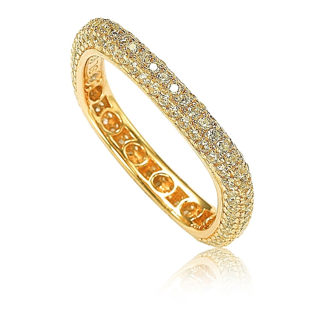 Suzy Levian Golden Sterling Silver Cubic Zirconia Modern Pave Square Eternity Band