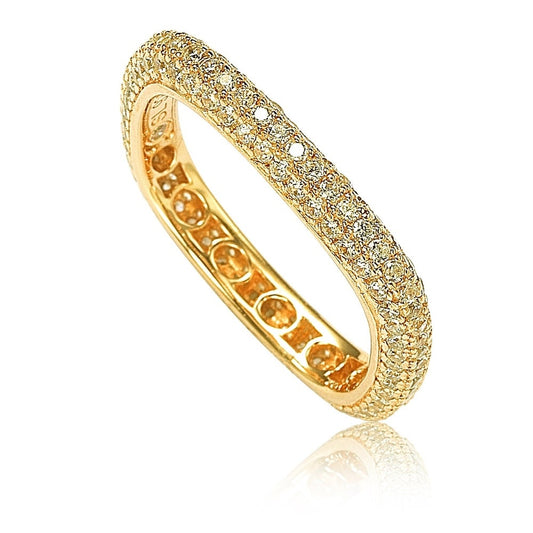 Suzy Levian Golden Sterling Silver Cubic Zirconia Modern Pave Square Eternity Band