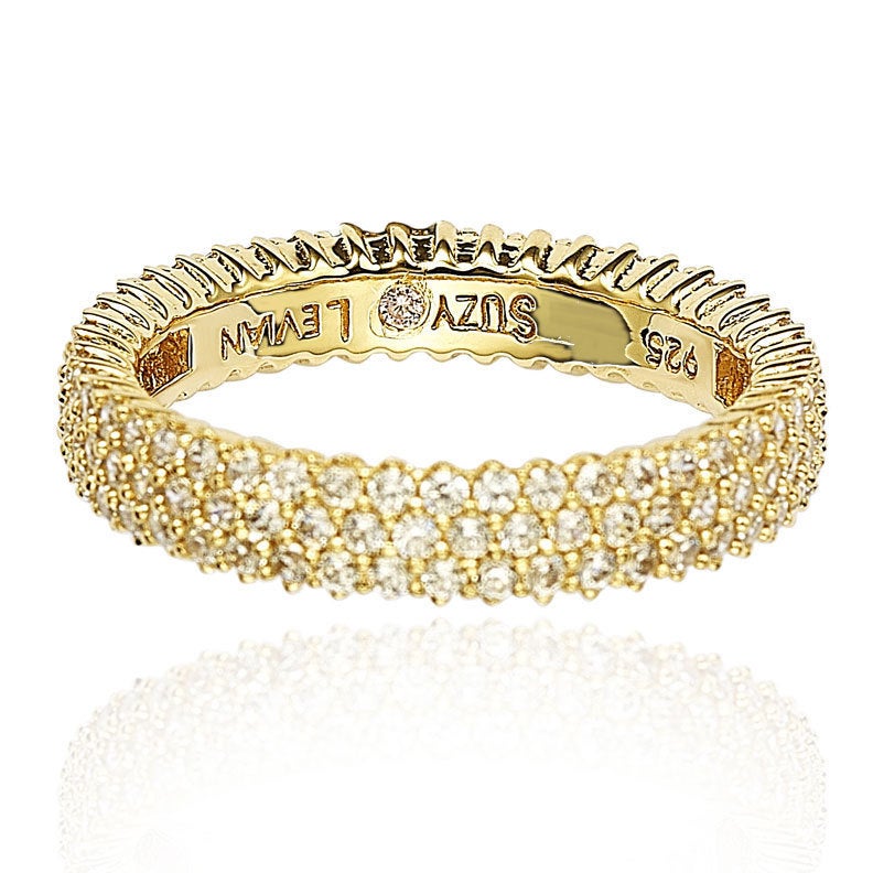 Suzy Levian Golden Sterling Silver Micro-Pave White Cubic Zirconia Eternity Band