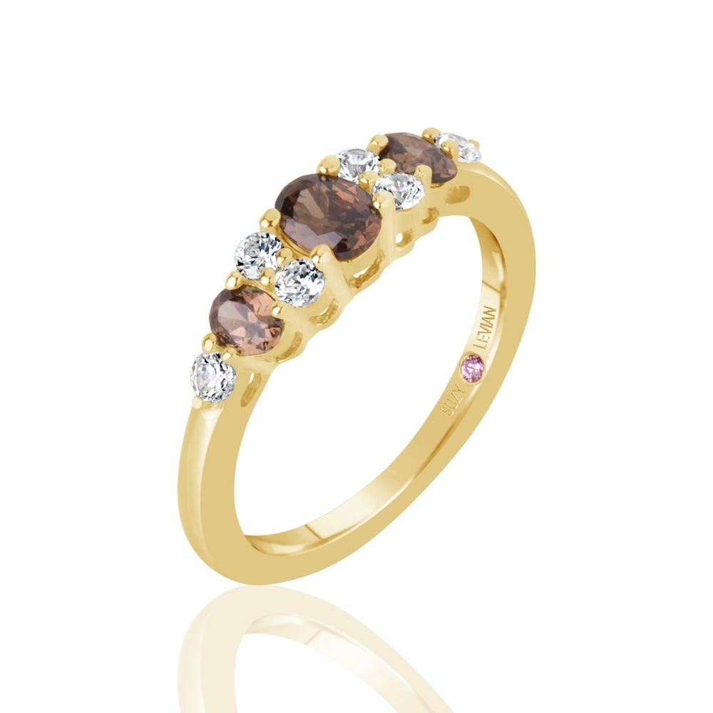 Suzy Levian Golden Sterling Silver and Brown Cubic Zirconia Graduating Ring