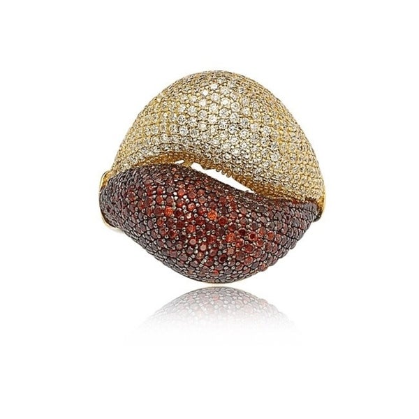 Suzy Levian Goldplated Red and White Cubic Zirconia Micro Pave Ring