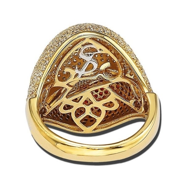 Suzy Levian Goldplated Red and White Cubic Zirconia Micro Pave Ring
