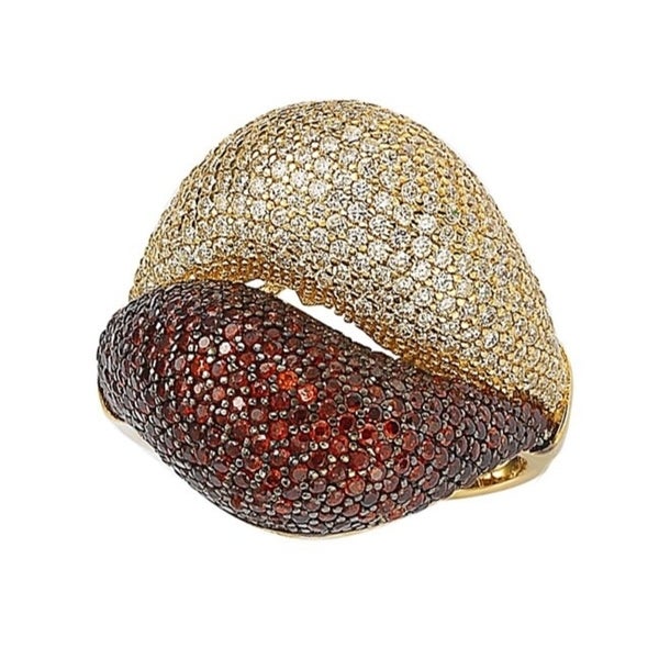 Suzy Levian Goldplated Red and White Cubic Zirconia Micro Pave Ring