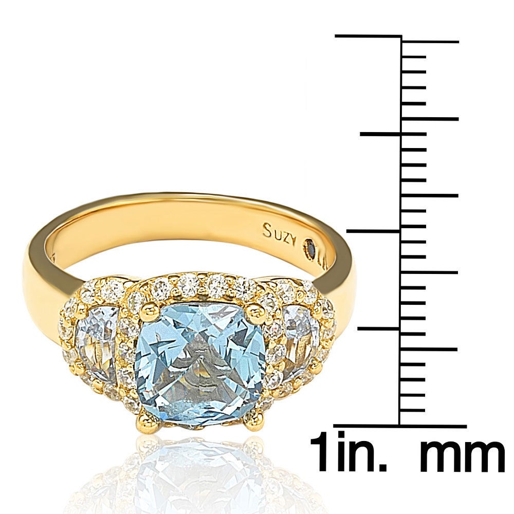 Suzy Levian Gold plated Sterling Silver Blue Cubic Zirconia Ring
