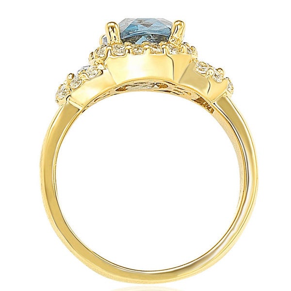 Suzy Levian Gold plated Sterling Silver Blue Cubic Zirconia Ring