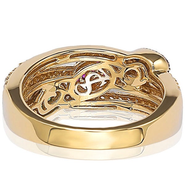 Suzy Levian Gold plated Sterling Silver Blue Red and Green Pave-set Cubic Zirconia Ring