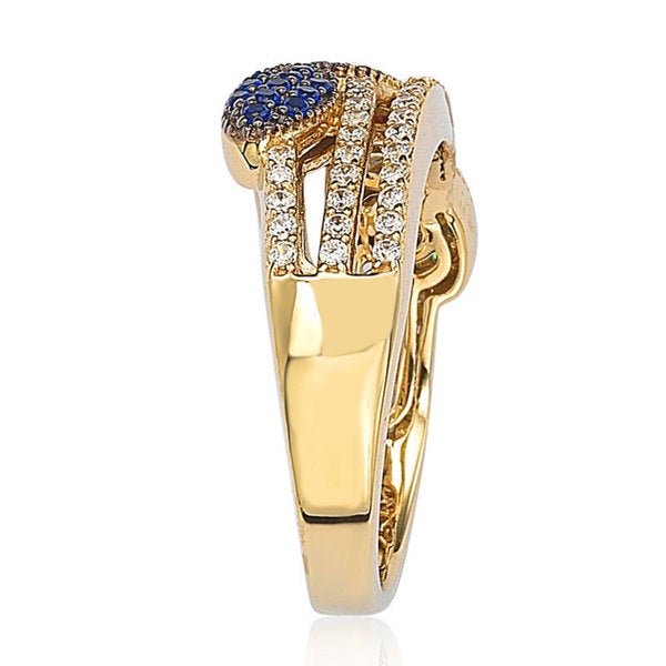Suzy Levian Gold plated Sterling Silver Blue Red and Green Pave-set Cubic Zirconia Ring