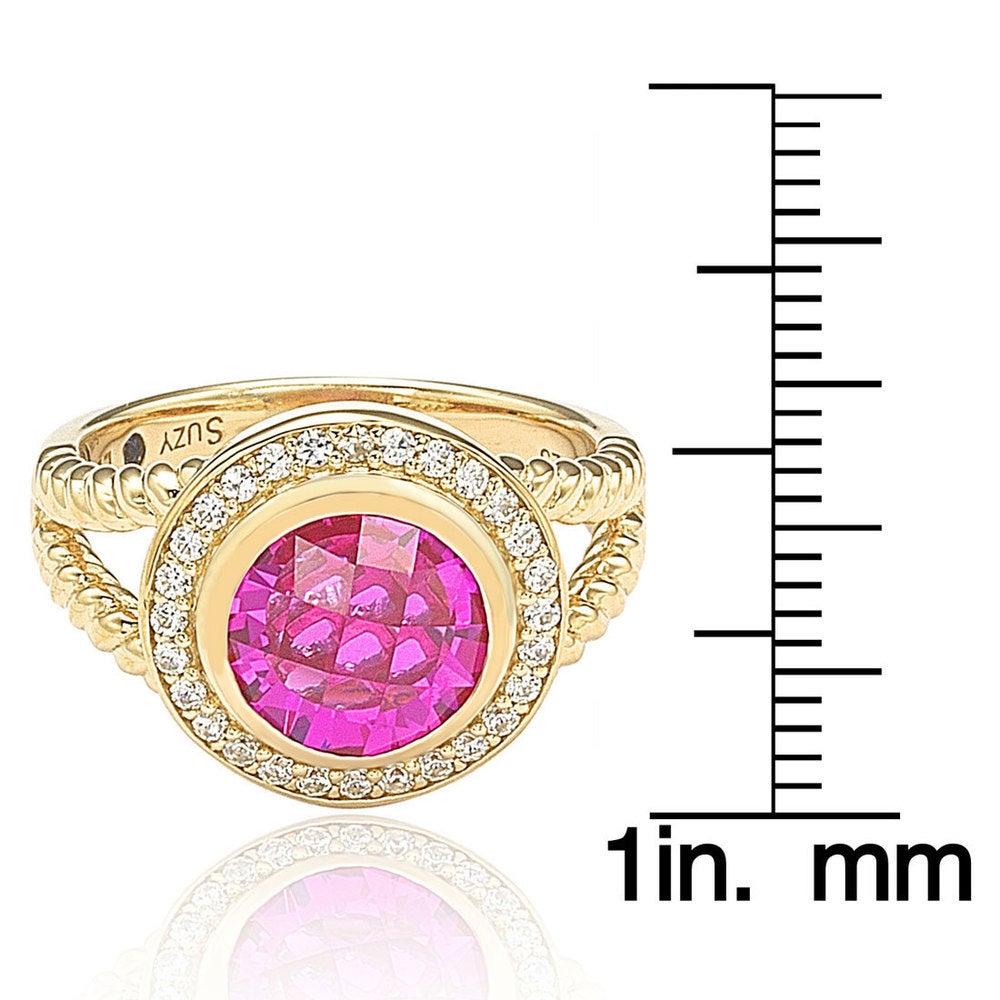 Suzy Levian Yellow Gold Sterling Silver Pink Cubic Zirconia Rope Ring