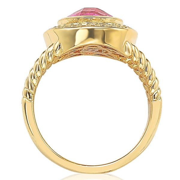Suzy Levian Yellow Gold Sterling Silver Pink Cubic Zirconia Rope Ring