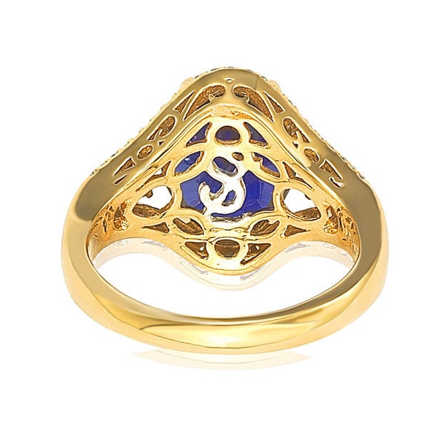 Suzy Levian Yellow Sterling Silver Blue & White CZ Ring