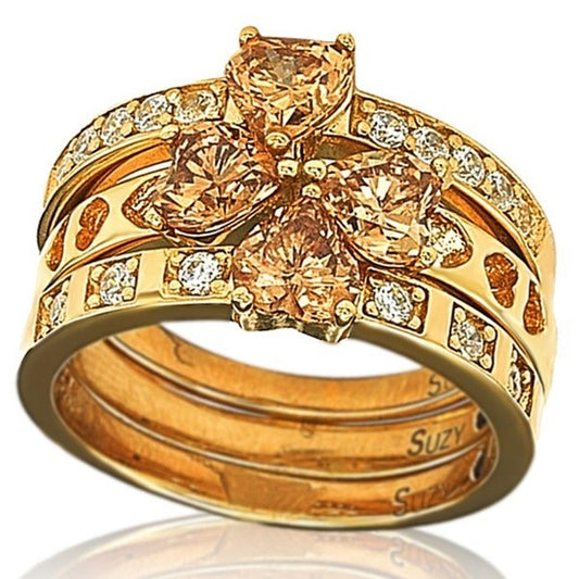 Suzy Levian Gold plated Sterling Silver Cubic Zirconia 3-piece Stackable Ring Set