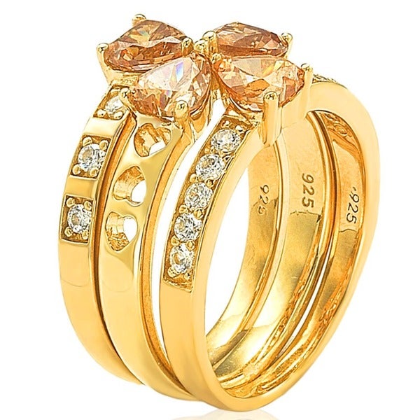 Suzy Levian Gold plated Sterling Silver Cubic Zirconia 3-piece Stackable Ring Set