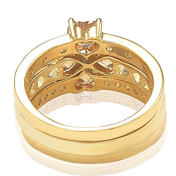 Suzy Levian Gold plated Sterling Silver Cubic Zirconia 3-piece Stackable Ring Set