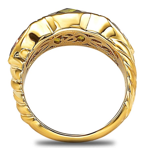 Suzy Levian Gold plated Sterling Silver Cubic Zirconia 3-stone Ring