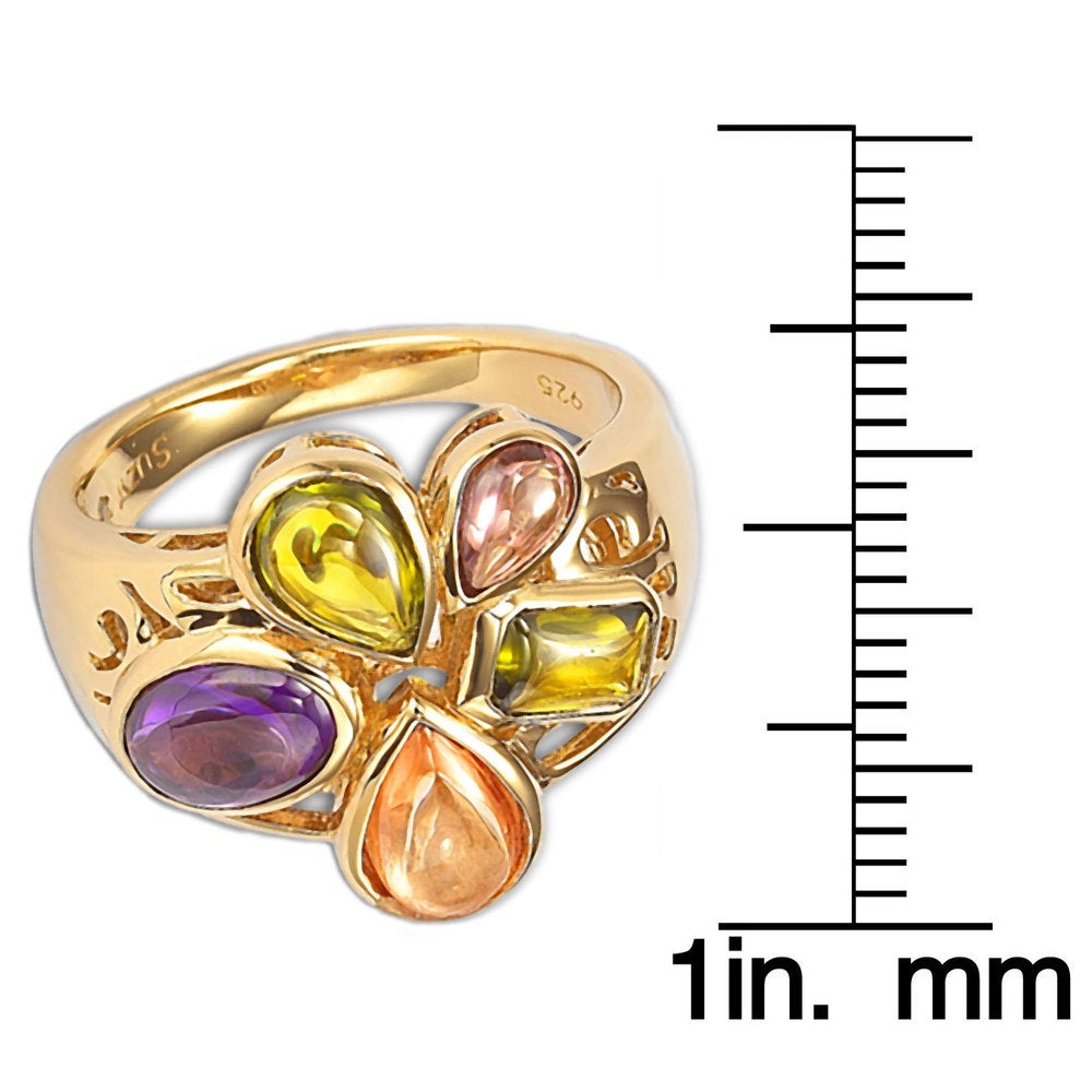 Suzy Levian Gold plated Sterling Silver Multi-colored Cubic Zirconia Ring