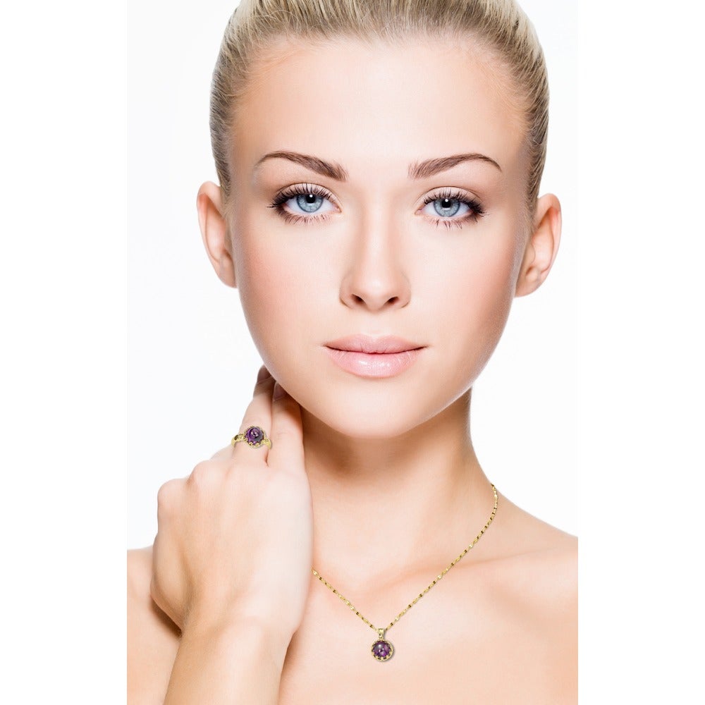 Suzy Levian Gold plated Sterling Silver Purple Cubic Zirconia Cocktail Ring