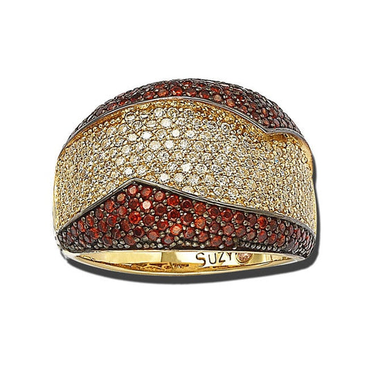 Suzy Levian Gold plated Sterling Silver Red and White Cubic Zirconia Anniversary Ring