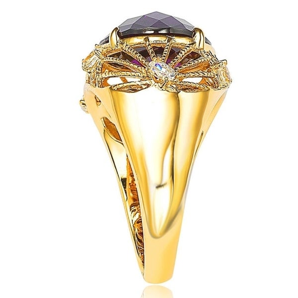Suzy Levian Gold plated Sterling Silver Simulated Amethyst Ring - Purple