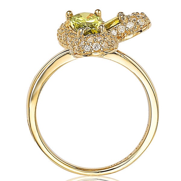 Suzy Levian Gold plated Sterling Silver Triple Green Pear Cubic Zirconia Abstract Flower Ring