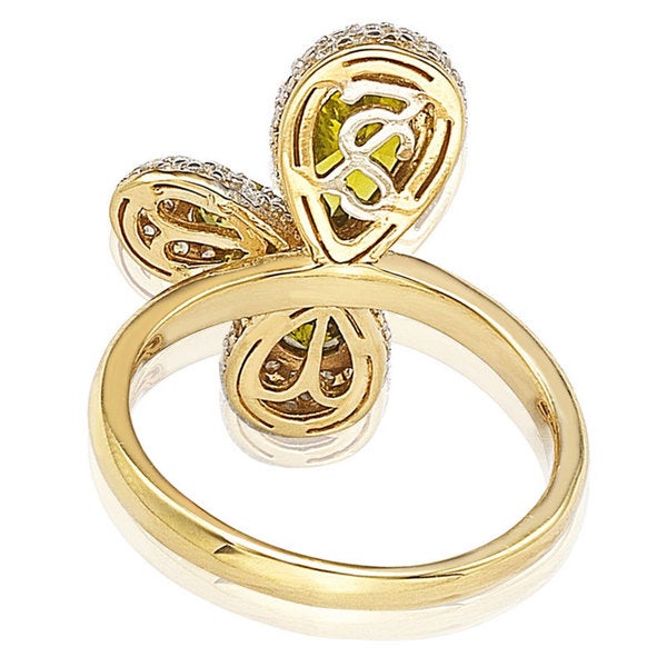 Suzy Levian Gold plated Sterling Silver Triple Green Pear Cubic Zirconia Abstract Flower Ring