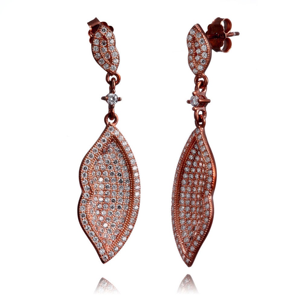 Suzy Levian Rose Goldtone 'Loving Kiss' Sterling Silver Cubic Zirconia Dangle Earrings