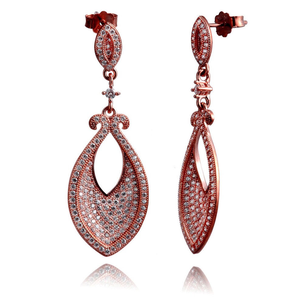 Suzy Levian Rose Goldtone Sterling Silver Cubic Zirconia Concave Dangle Earrings