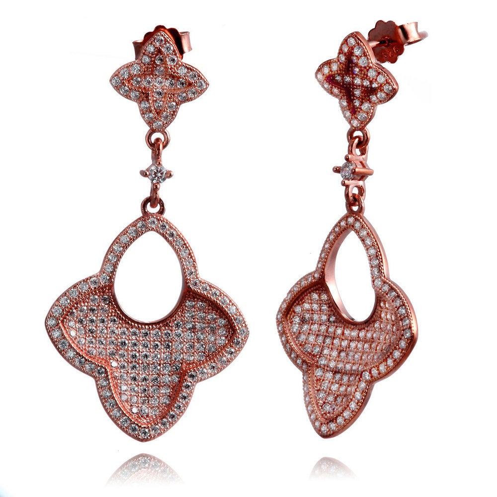 Suzy Levian Rose Goldtone Sterling Silver Cubic Zirconia Concave Dangle Earrings