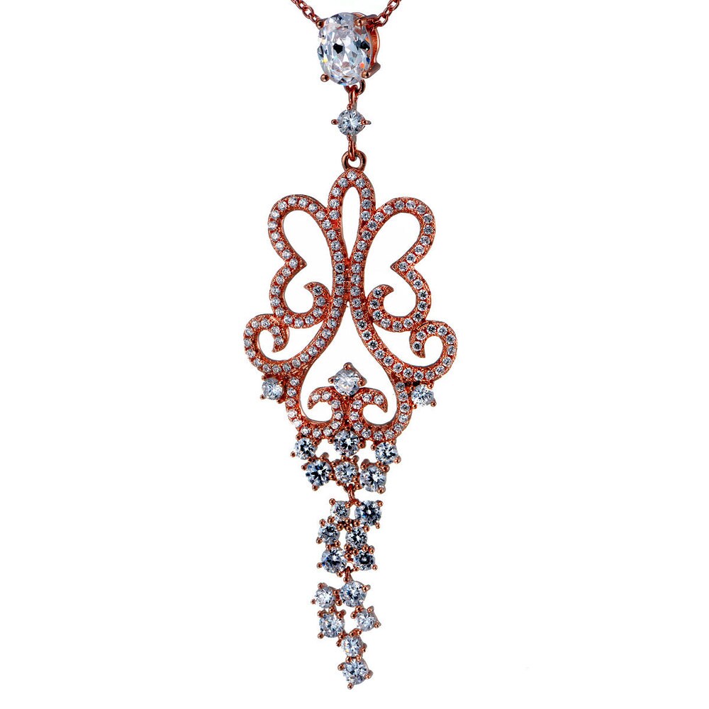 Suzy Levian Rosed Sterling Silver Fancy Cubic Zirconia Pendant