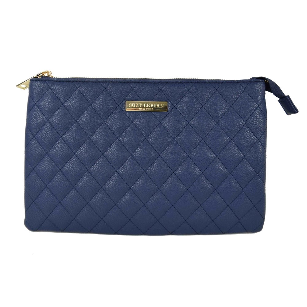 Suzy Levian Large Quilted Jewelry Travel Case in Navy