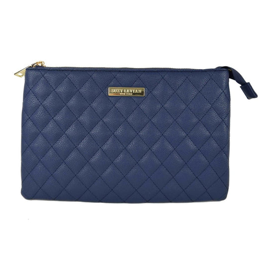 Suzy Levian Large Quilted Jewelry Travel Case in Navy
