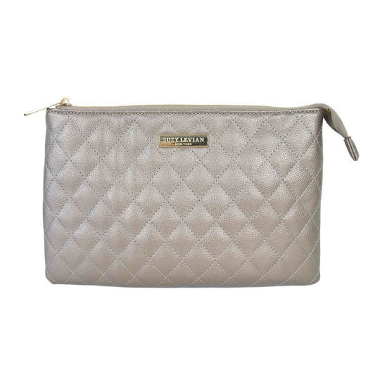 Suzy Levian Large Quilted Jewelry Travel Case in Champagne