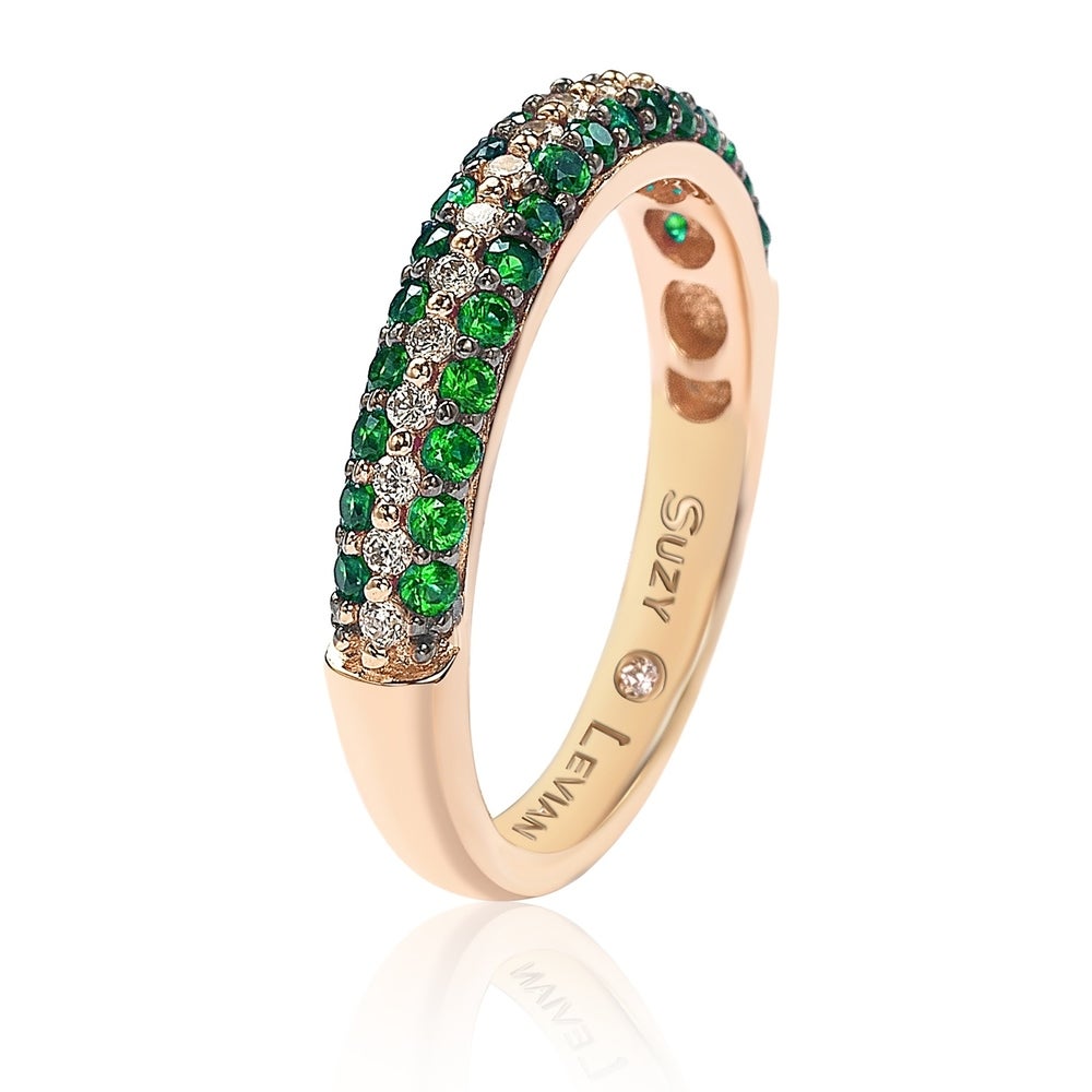 Suzy Levian Micro-Pave Green Cubic Zirconia in Rose Sterling Silver Stackable Band