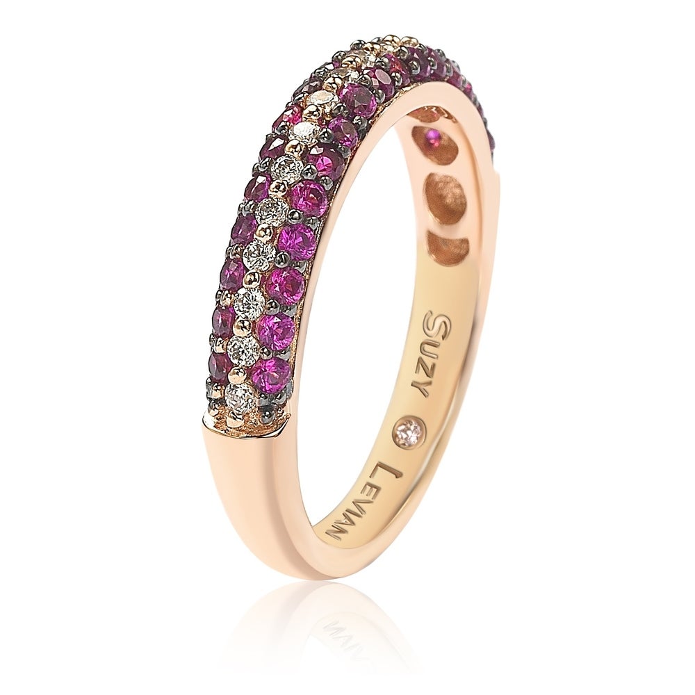 Suzy Levian Micro-Pave Red Cubic Zirconia in Rose Sterling Silver Stackable Band