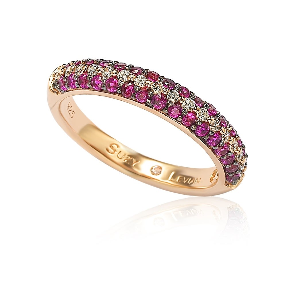 Suzy Levian Micro-Pave Red Cubic Zirconia in Rose Sterling Silver Stackable Band