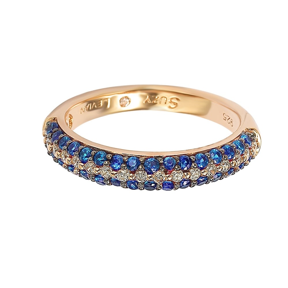 Suzy Levian Micro-Pave Blue Cubic Zirconia in Rose Sterling Silver Stackable Band