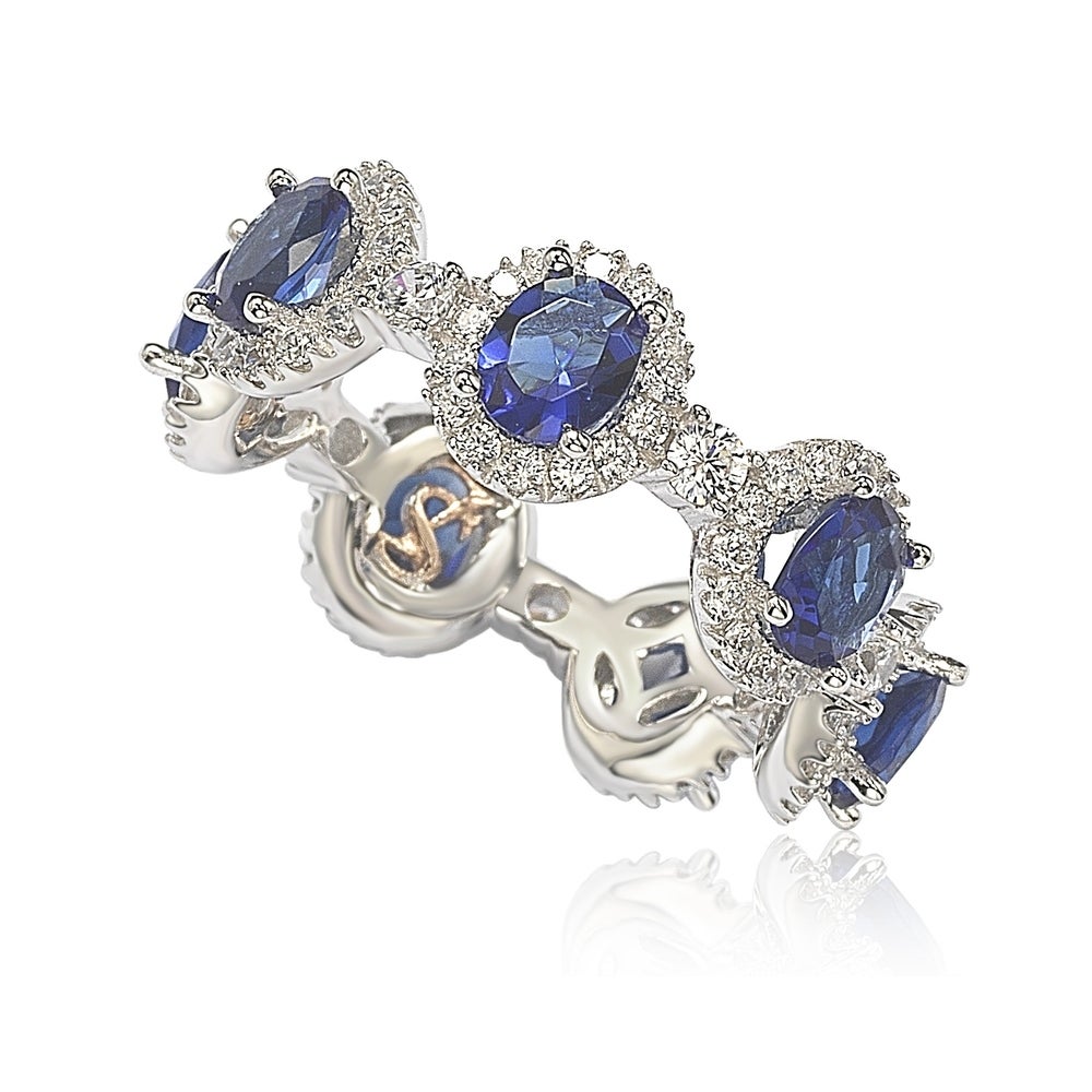 Suzy Levian Oval-Cut Blue & White Cubic Zirconia in Sterling Silver Stackable Band